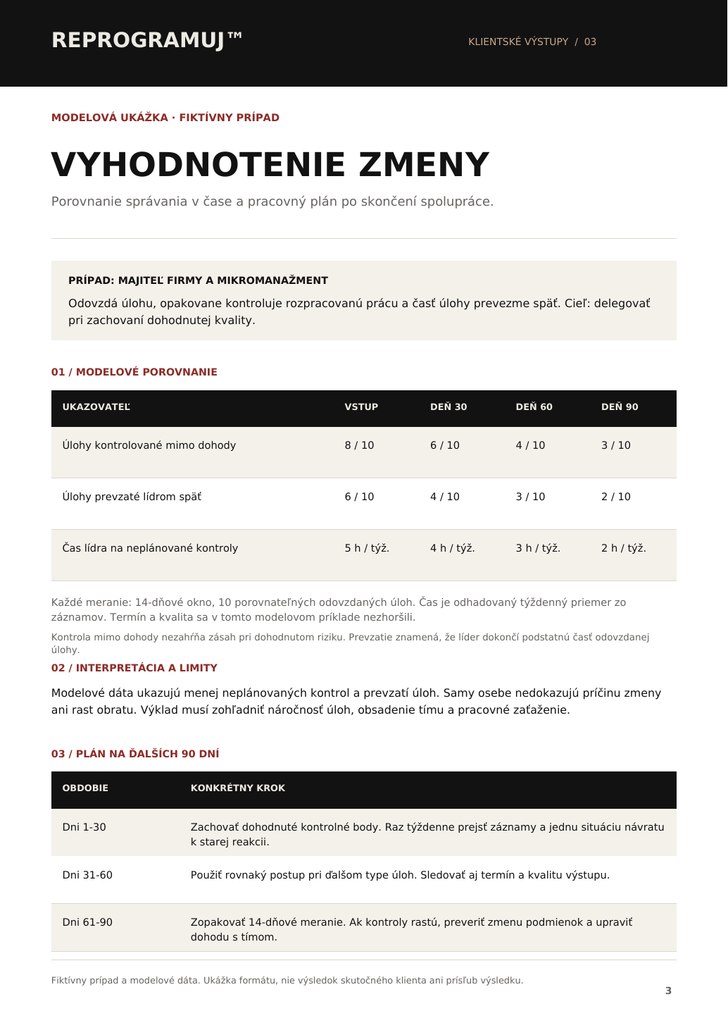 Modelová ukážka 03: Vyhodnotenie zmeny