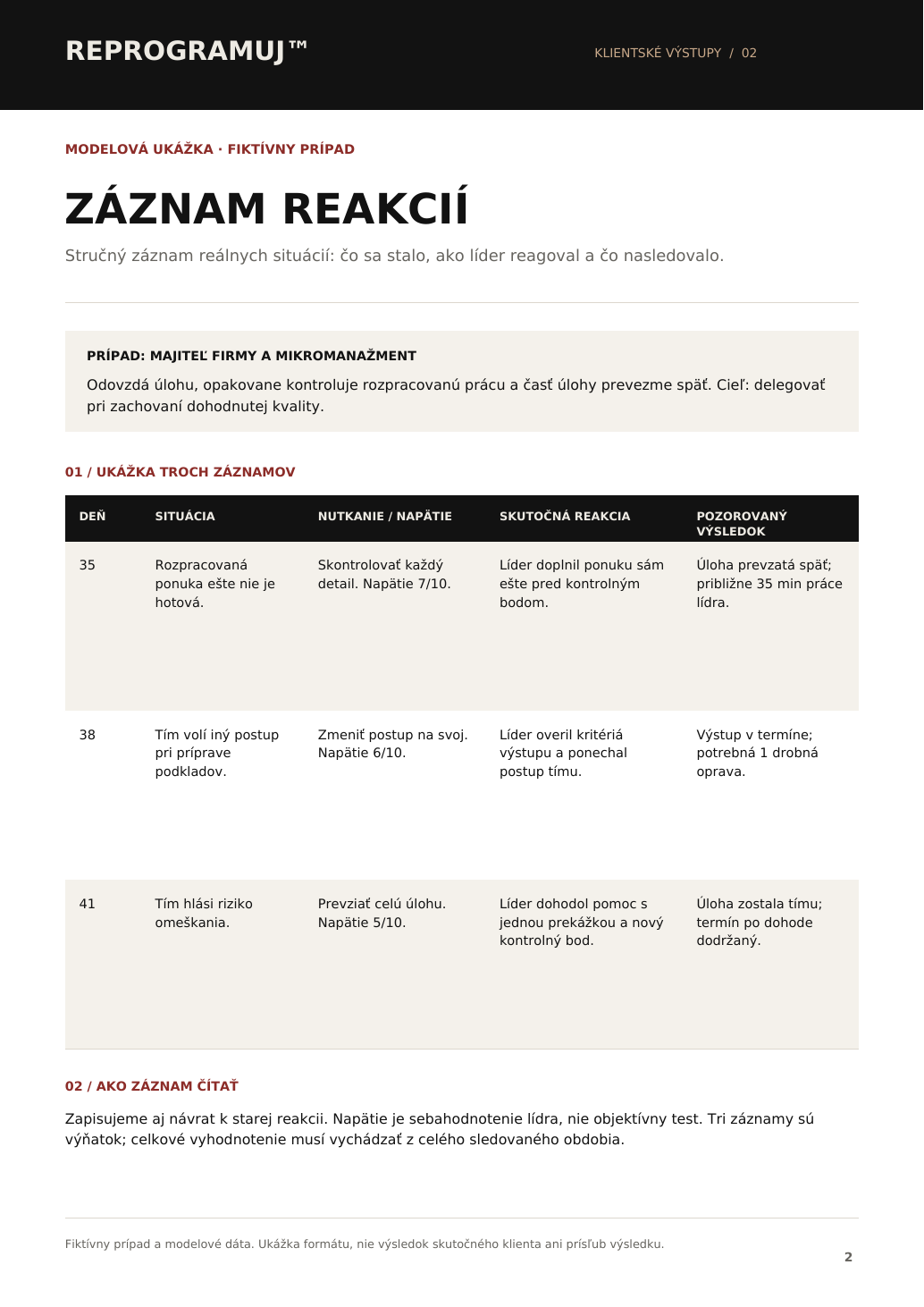 Modelová ukážka 02: Záznam reakcií